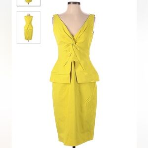 NWT Lela Rose Lemon Yellow Peplum Dress